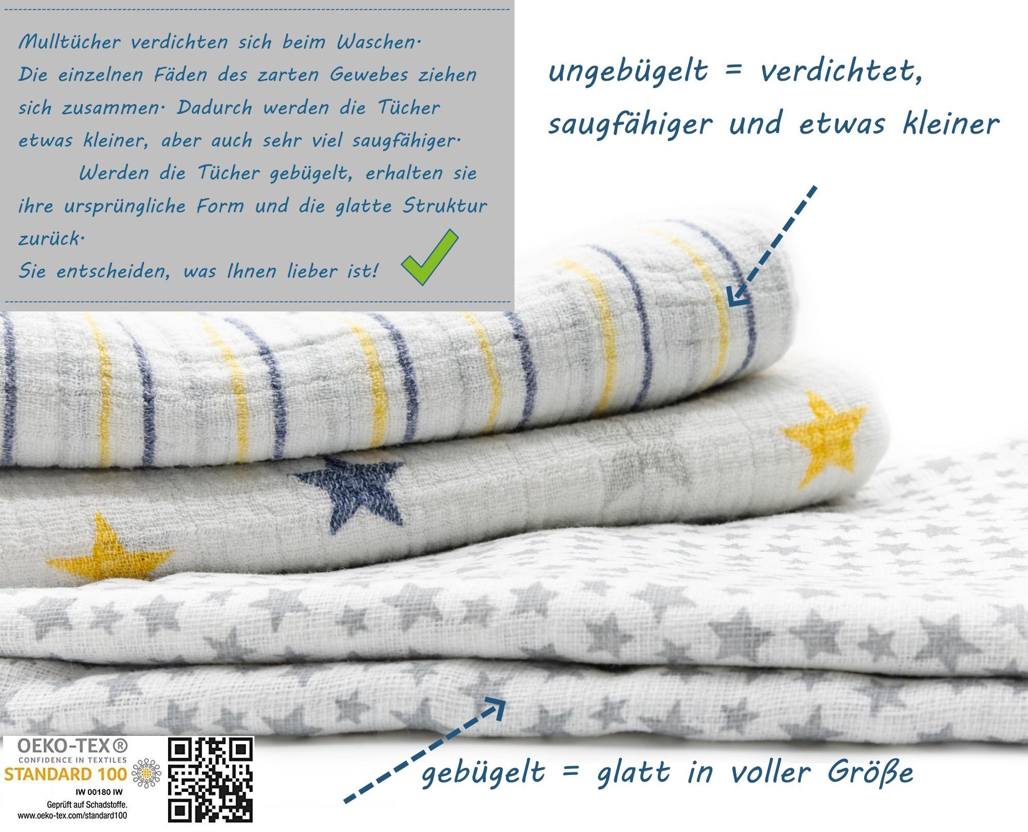 Clevere Kids Mulltücher Stoffwindeln 6er-Pack Fuchs hellgrau Spucktuch OEKO-TEX