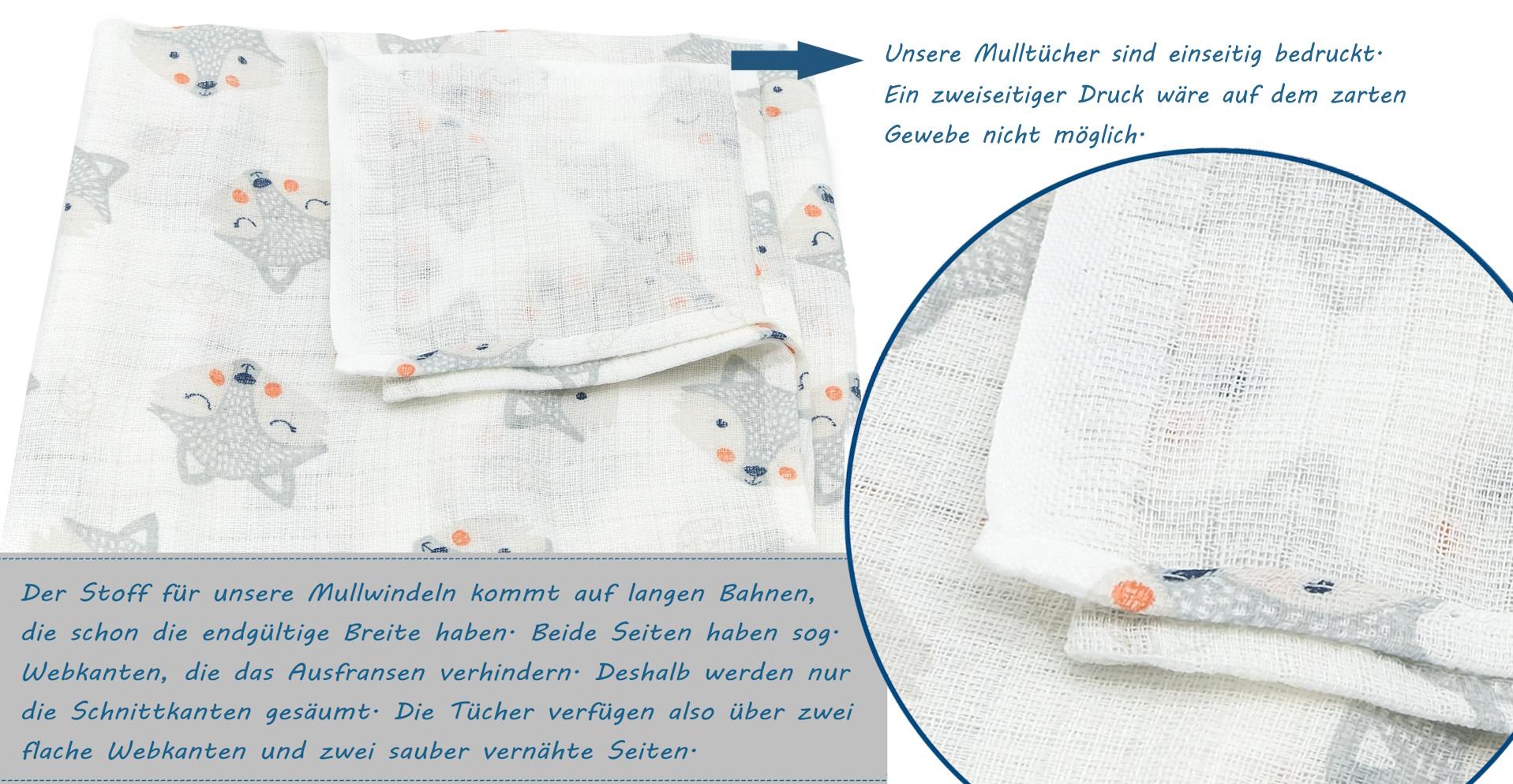 Clevere Kids Mulltücher Stoffwindeln 6er-Pack Fuchs hellgrau Spucktuch OEKO-TEX